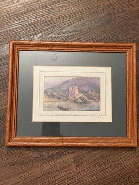 Vintage Framed Philip Gray Print Signed “Out Fishing” Ross Castle Ireland 9x11”